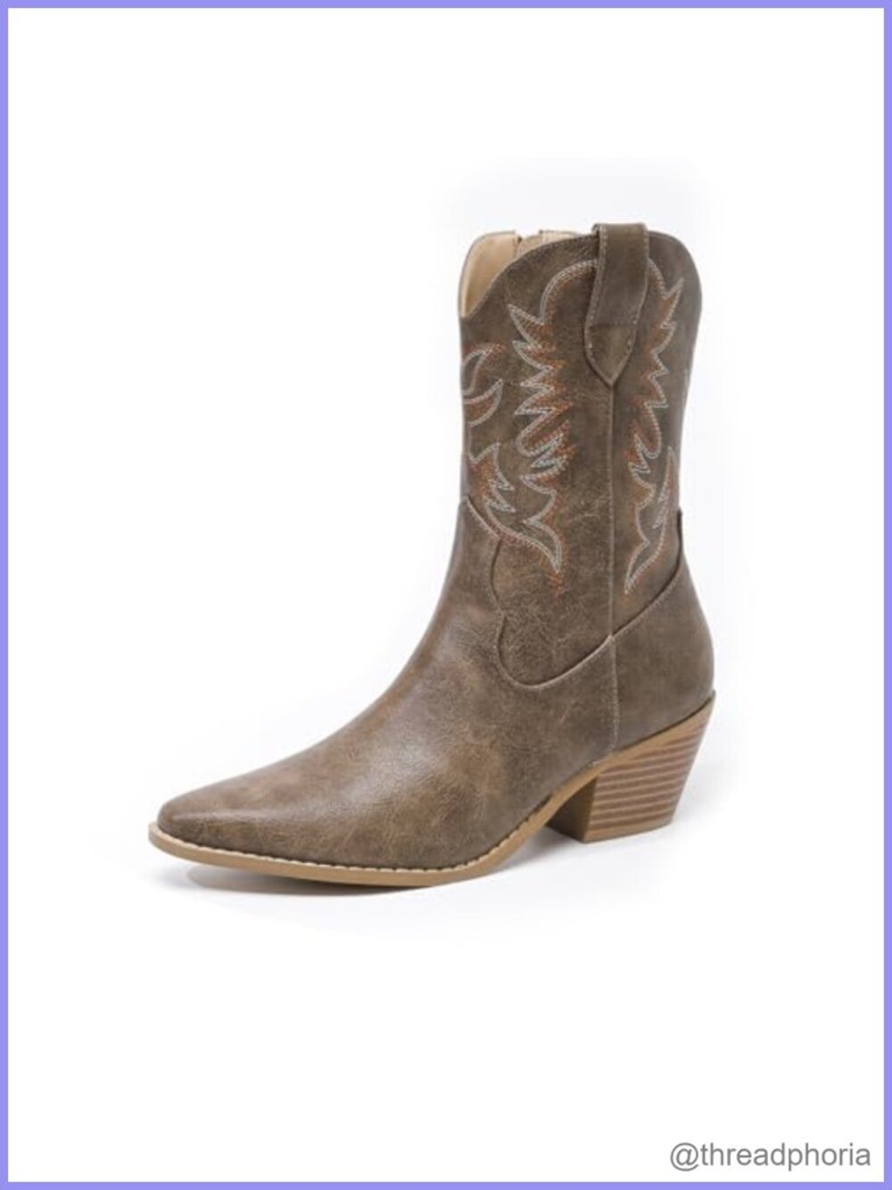 Pointed Toe Western Cowboy Mid Calf Pull On Boots Leather